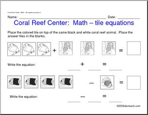 Learning Center: Coral Reef – Math – add/subtract to 10 (pre-K/primary) set 2