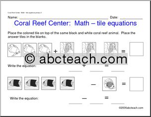 Learning Center: Coral Reef – Math – add/subtract to 10 (pre-K/primary) set 2