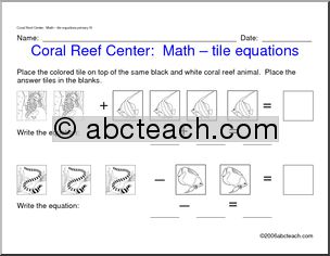 Learning Center: Coral Reef – Math – add/subtract to 10 (pre-K/primary) set 3