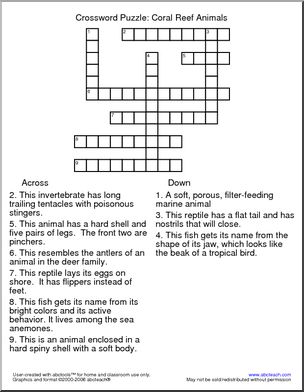 Learning Center: Coral Reef – Crossword Puzzle (upper elem)