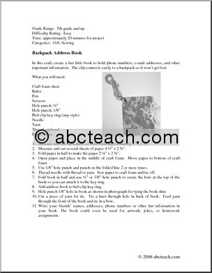 Craft: Backpack Clip Book (elem)