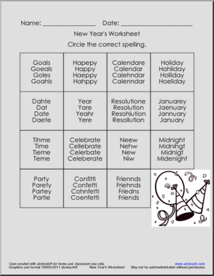 New Year’s Vocabulary’ Circle & Spell