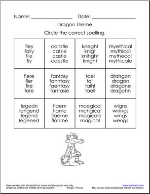 Circle and Spell: Dragon Theme Words (easy) (k-1)