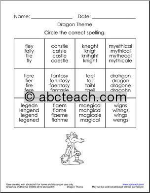Circle and Spell: Dragon Theme Words (easy) (k-1)