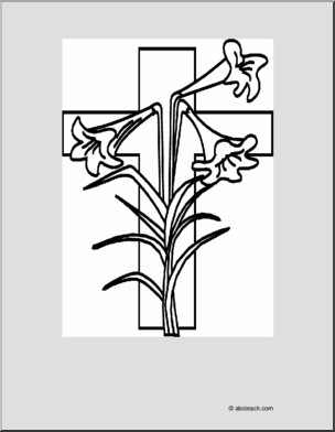 Coloring Page: Cross with Lilies