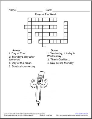 Crossword: Days of the Week
