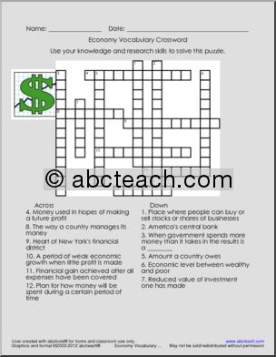 Crossword: Economy Vocabulary (upper el-high school)