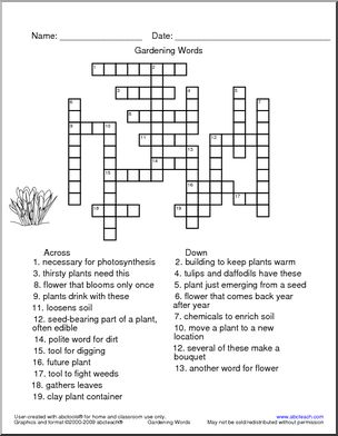 Crossword Gardening Vocabulary Abcteach