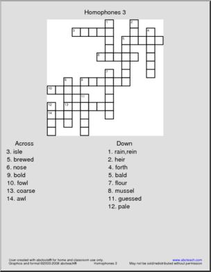 Homophones 3 Crossword