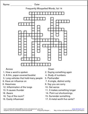 Frequently Misspelled Words (list 14) Crossword