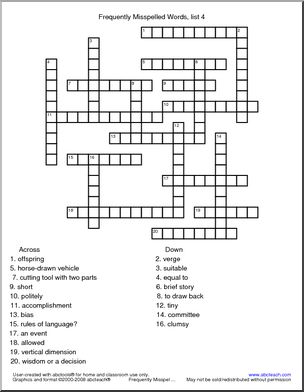 Frequently Misspelled Words (list 4) Crossword