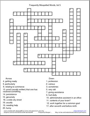 Frequently Misspelled Words (list 5) Crossword