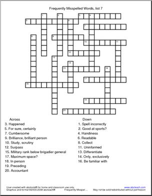 Frequently Misspelled Words (list 7) Crossword