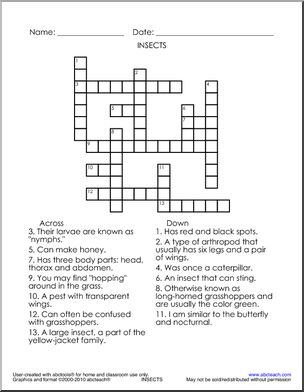 Crossword: Insects (primary/elementary)