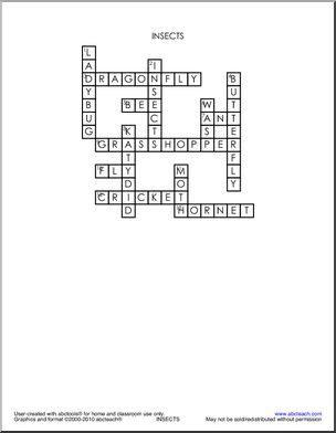 Crossword: Insects (primary/elementary) Abcteach