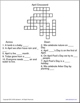 Crossword: April (elementary)