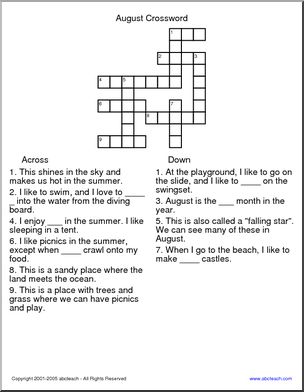 Crossword: August (elementary)