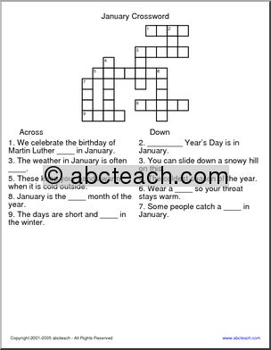 Crossword: January (elementary)