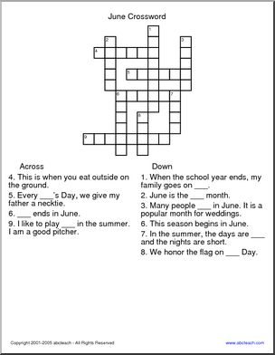 Crossword: June (elementary)