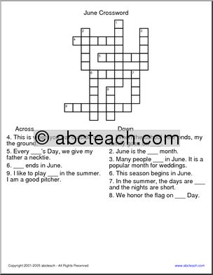 Crossword: June (elementary)