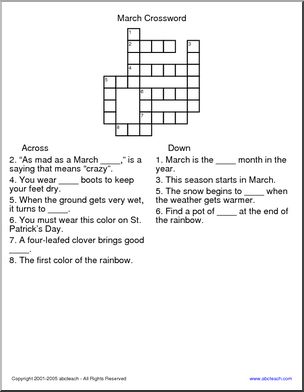 Crossword: March (elementary)