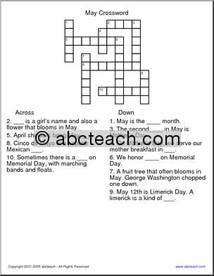 Crossword: May (elementary)