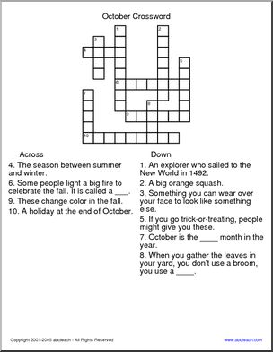 Crossword: October (elementary)