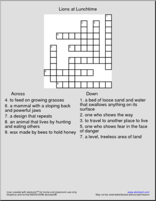 Lions at Lunchtime (primary) Crossword