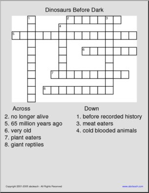 Dinosaurs (primary) Crossword