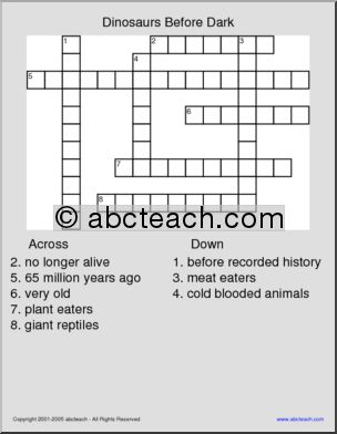 Dinosaurs (primary) Crossword