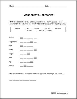 Antonym theme (elem) Word Crypto