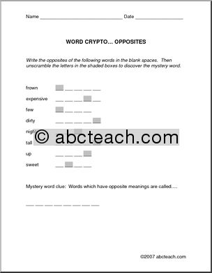 Antonym theme (elem/ upper elem) Word Crypto