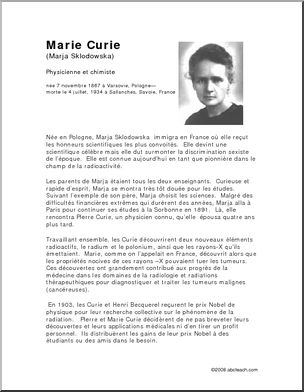 French: ComprÃˆhension de lecture–Marie Curie