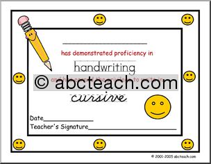 Certificate: Handwriting Promotion to Cursive (full page)