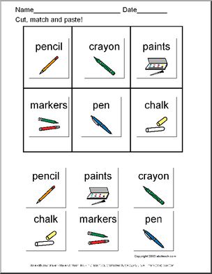 Cut and Paste: Match the School Items 1
