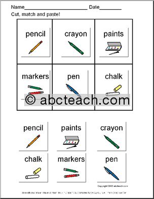 Cut and Paste: Match the School Items 1