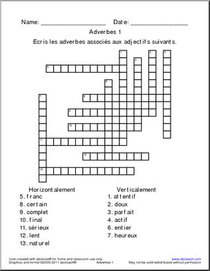 French: Crossword: Convert Adjectives to Adverbs–Consonants
