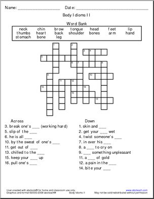 Crossword: Body Idioms II (ESL)