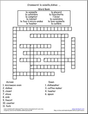 French: Crossword with kitchen vocabulary