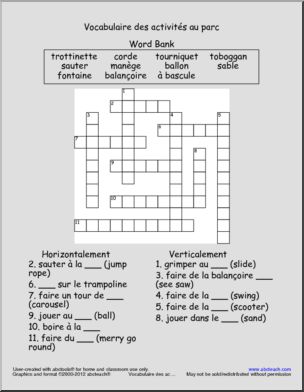 French: Crossword: Park Vocabulary (Tuileries)