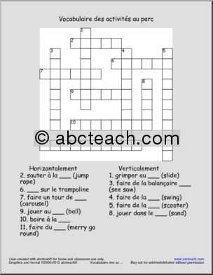 French: Crossword: Park Vocabulary (Tuileries)