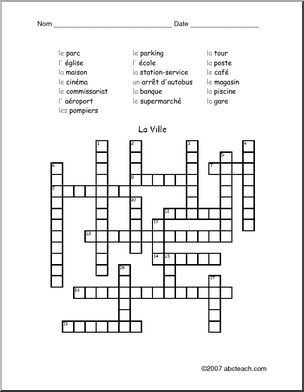 French: Crossword puzzle with city vocabulary
