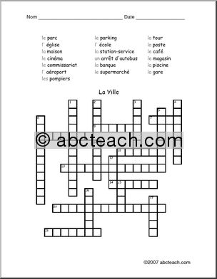 French: Crossword puzzle with city vocabulary