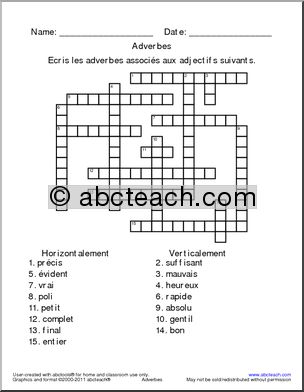 French: Crossword: Convert Adjectives to Adverbs–All rules