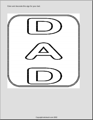 Coloring Page: Dad Sign