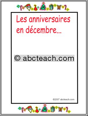 French: Affiche pour montrer les anniversaires en dÃˆcembre