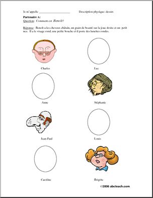 French: Facial description oral and drawing exercise