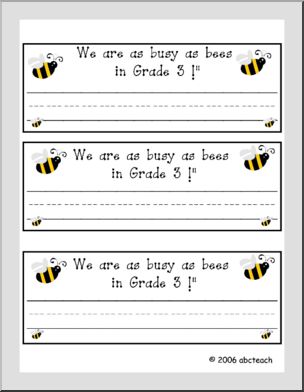 Desk Tag: “We are as busy as bees in Grade 3” (Canadian version)