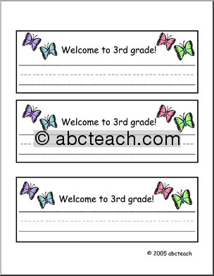 Desk Tag: Welcome to 3rd Grade – butterfly theme – primary lines
