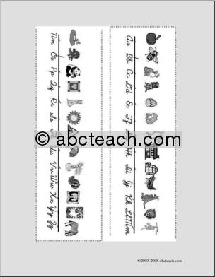 Desk Tape: Cursive Alphabet Aa-Zz with pictures (DN-Style Font) b/w
